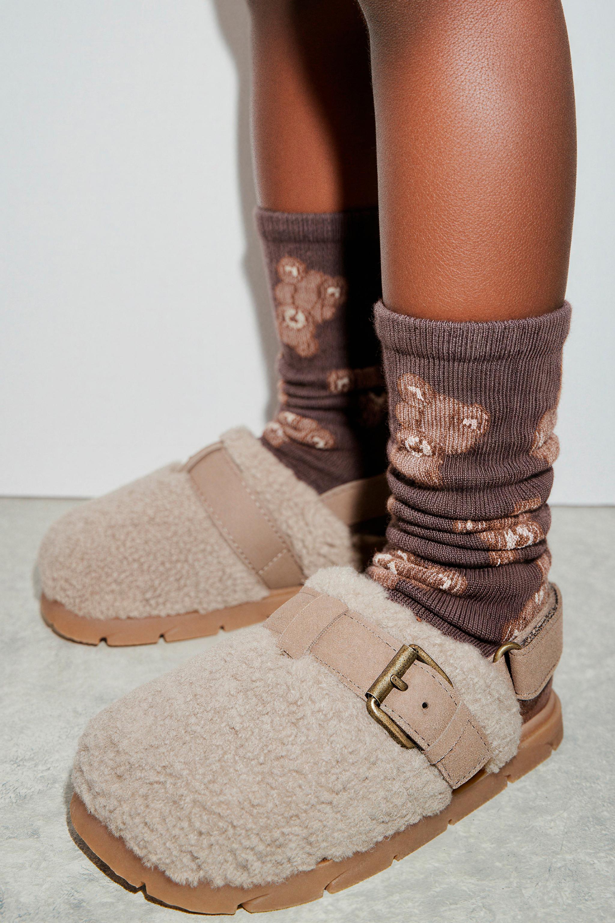 LOT DE DEUX PAIRES CHAUSSETTES MONTANTES OURSON ET RAYURES